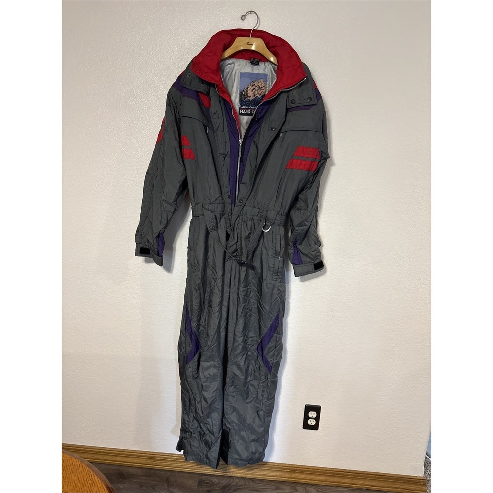 Vintage Hard Corps Snow Suit Ski Suit Red Gray Purple Men Medium Nylon Polyester
